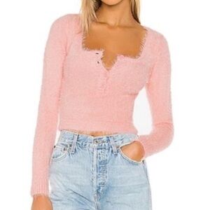 Revolve Blush Fuzzy Long Sleeve Top